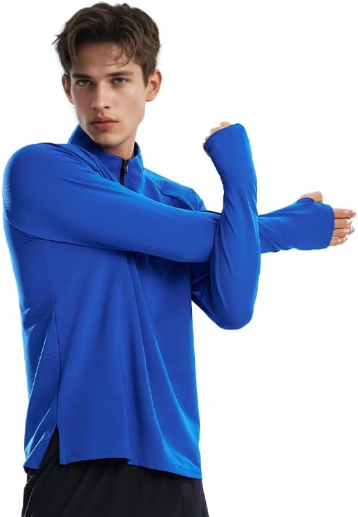 Men's Fitness Running Shirt Long Sleeve Quarter Zip Pullover Moisture Wicking Quick Dry Athletic Workout Shirts - Image 3