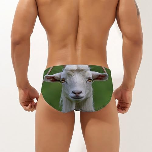 White Goat Printed Swim Briefs for Men Sexy Bikini Swimwear Elastic Beach Trunks Bathing Suit3