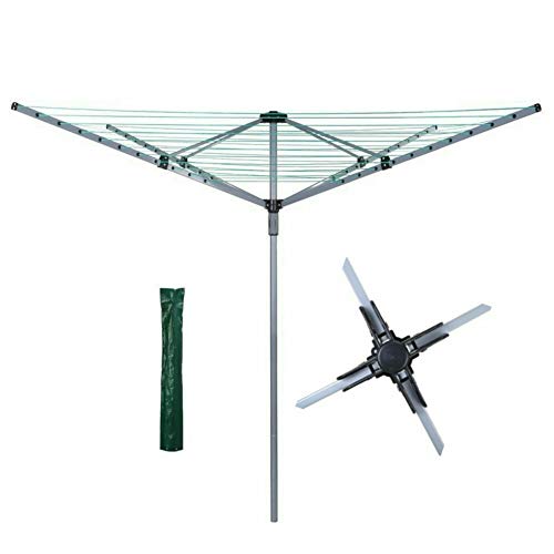 Abaseen Clothes Airer Rotary Washing Line Outdoor Indoor | 4 Arm Rotary Line | Rotay Airer Clothes Line for Outside Folding Garden Washing Lines Cover & Ground Spike for Rotary Washing Line (Grey 45m)