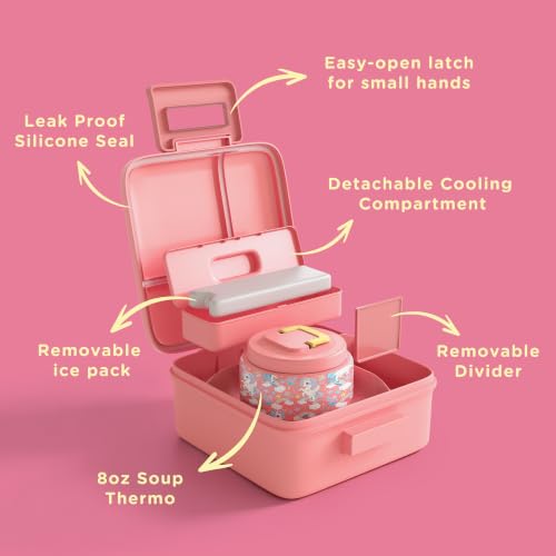 Image of JXXM Bento Lunch Box for Kids With 8oz Soup Thermo,Leak-proof Lunch Containers with 5 Compartment,Thermos Food Jar and Lunch Bag, Food Containers for School (A-Pink(Fantasy Unicorn))
