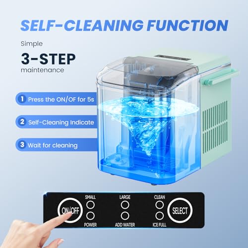 Image of NEWBULIG Ice Makers Countertop with Handle, Portable Ice Machine, 9 Bullet Ice Cubes in 6 Mins, 26lbs in 24Hrs, Auto-Cleaning, with Basket and Scoop, for Home, Kitchen, RV, Camping,Green