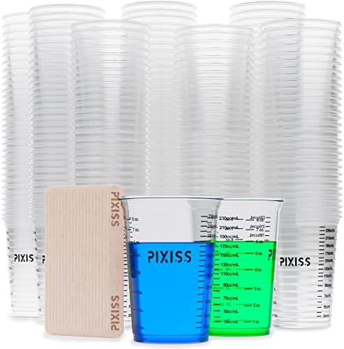 Disposable Epoxy Resin Mixing Cups (100-Pack) Clear Plastic 10-Ounce for Measuring Paint Epoxy Resin Art Supplies - Graduated Measurements in ML and OZ