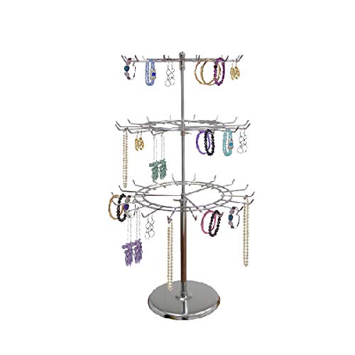 3 Tier Metal Counter-top Spinner Display – Large Storage with Adjustable Revolving Counter-top Accessory holder – Rotating Jewelry Tree Stand for Rings, Bracelets, Neckless and Accessories. (3 Tier)