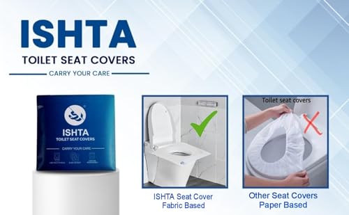 Image of ISHTA Disposable Waterproof Toilet Seat Covers - 120 Covers (5 Covers /Pack - 24 Pack) | Fold To Hold So No Contact With Unhygienic Seats | Fabric | Hygiene Anytime Anywhere