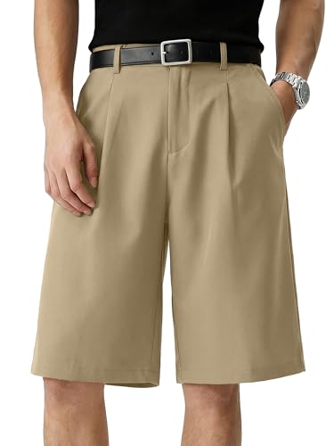 JMIERR Mens Summer Baggy Dress Shorts 2026 Pleated Button Office Fashion Work Business Shorts with Pockets, M, Khaki