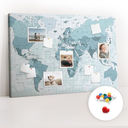 Tableau liège 120x80 horizontal avec carte du monde colorée pour bureau