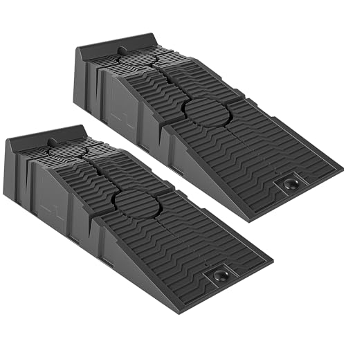 DURHAND 2 PCs Car Ramps Heavy Duty 2.5 Ton Motorhome Levelling Ramps, Plastic Garage Workshop Car Lift, Portable Automotive Vehicle Campervan Car Ramp, Black