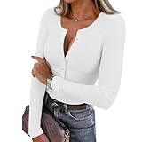 Long Sleeve Shirts for Women Henley Button Up Tops Ribbed Knit Slim Fit Fall Basic Tee 2025 Casual Trendy Clothes