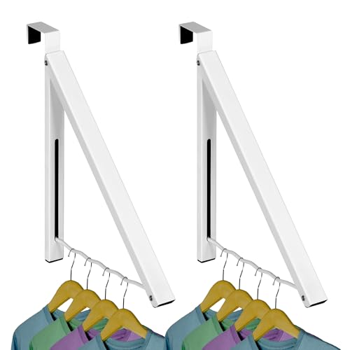 HOLDN’ STORAGE Over The Door Hanger - Single Foldable Rack Organizer for Hanging Clothes, Coats & Towels, Ideal for Dorm Rooms, Laundry, Bathrooms, Etc - Holds up to 20 LBs - White (2 Pack)