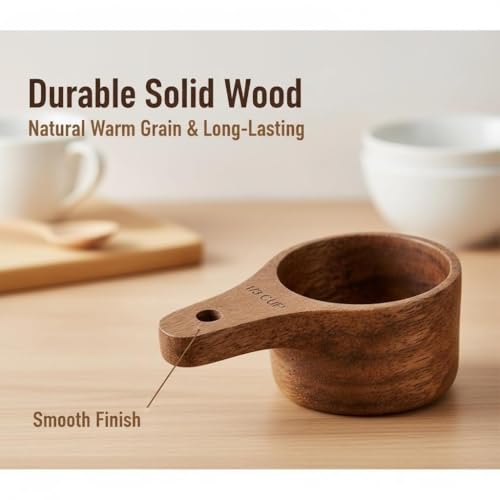 Cucharón medidor de madera de acacia 1/3 taza miniatura 2