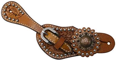 Showman Youth Silver Studded Leather Spur Straps w/Vintage Rosette Conchos