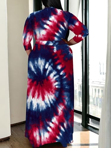 Image of SUZONANA Plus Size Maxi Dresses for Curcy Women Casual Loose 3 /4 Sleeve Long Dress with Belt