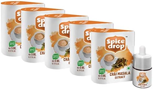 Spice Drop Chai Masala Extract - Tea Masala Drops - No Preservative - 1 Drop Per Cup - 1 bottle Makes 180 Cups - Combo Flavours 900 cups - 5 ml (Pack of 5 x 180 Drops)