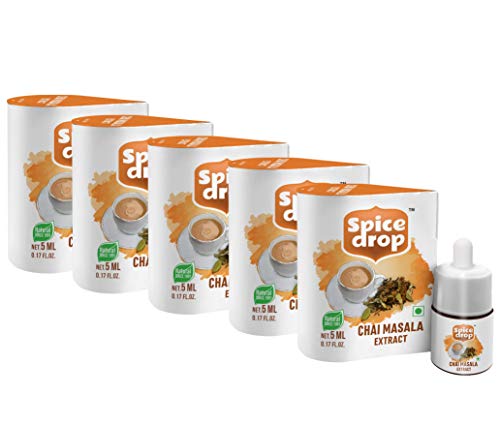 Spice Drop Chai Masala Extract - Tea Masala Drops - No Preservative - 1 Drop Per Cup - 1 bottle Makes 180 Cups - Combo Flavours 900 cups - 5 ml (Pack of 5 x 180 Drops)