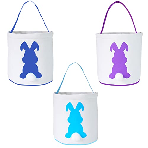 PIXHOTUL Sacs de Lapin de Pâques, Paniers de Lapin de Pâques Sacs fourre-Tout en Tissu de Jute pour la Chasse aux œufs, Bonbons et Cadeaux pour Enfants (Basket 3 Pack G) Cover