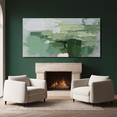 SHEYOYE Green Abstract Canvas Wall Art, White Large Modern Art Prints, Office & Dining Room Posters for Room Decor | 24" x 48" by SHEYOYE - Used condition - Image 3