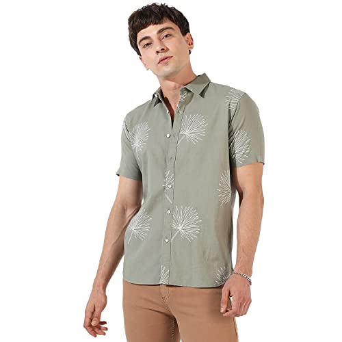 Image of CAHOOT Men's Button Up Shirt for Casual Wear | Regular Fit | Poly Lycra Shirt Crafted with Short Sleeve & Enhanced Stretch Comfort Fit for Everyday Wear