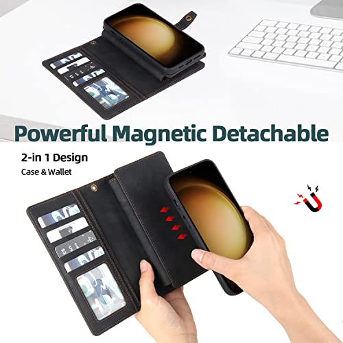 TwoHead for Samsung Galaxy S23 Wallet Case with Card Holder & Detachable Magnetic Phone Case for S23 6.1 inch,PU Leather Shockproof Protective Phone Case Wallet with Wrist Strap(Dream Black) by TwoHead - Image 3
