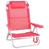 LOLAhome Silla Playa Plegable | Ligera Portátil | Baja y Reclinable de 4 Posiciones con cojín | para Camping, Terraza o Jardín Azul Coral