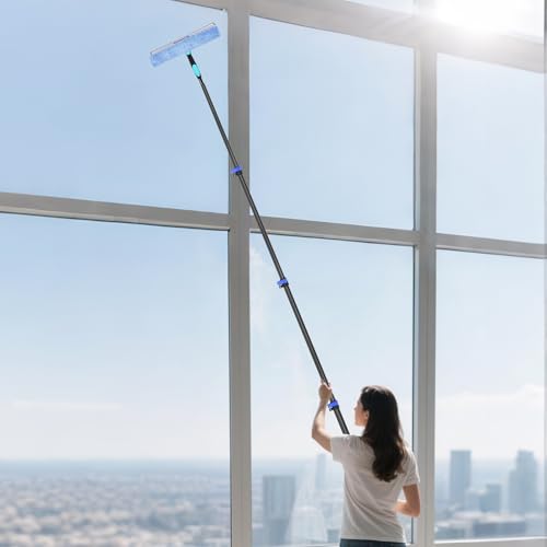 Image of DOBEN 24-Foot Carbon Fiber Window Cleaner Tool with Telescopic Extension Pole, Rotating Scrubber & Squeegee - Sturdy Lightweight Design for Indoor /Outdoor Glass Cleaning