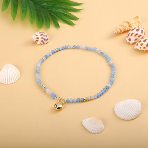 JATEBI Chunky Heart Necklace Handmade, Natural Stone Beaded Necklace — view 5