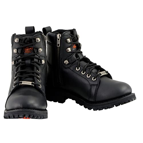 Milwaukee Leather MBL200 Bota feminina de couro preto com cadarço e zíper lateral - 38
