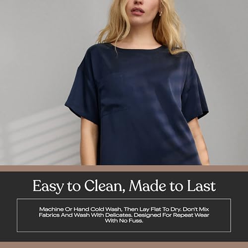 Image of Lunya Washable Silk Tee Pant Set for Women - Oversized Top with Pocket and Pull On Pants