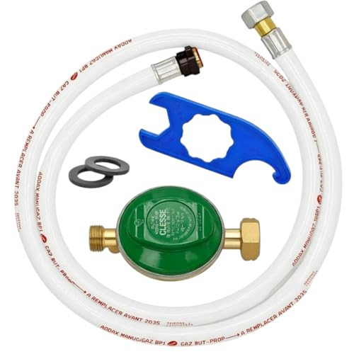 Générique Détendeur Butane 28mbars, Tuyau Souple 1,50m à Visser, Joint de Rechange et clé de Serrage, gazinière/Chauffage d'appoint, plancha/Barbecue.