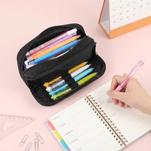 Image of Della Gao Large Pencil Case, Big Capacity Pencil Pouch with 2 Compartments, Office Pencil Bag with Zipper, Big Pen Case for Adults (01-Black)