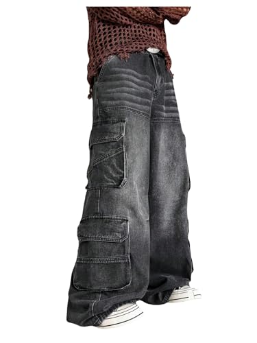 SHENHE Boy's Baggy Jeans Streetwear Denim Cargo Pants Straight Leg Loose Long Pant