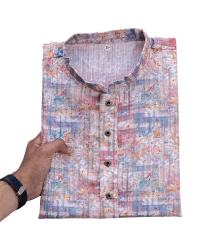 Image of FOXDX Men's Cotton Kurta, Ethnic Printed Kurta for Perfect Ethnic Look, Stand Collar Long Sleeve Casual Printed Regular Long Kurta