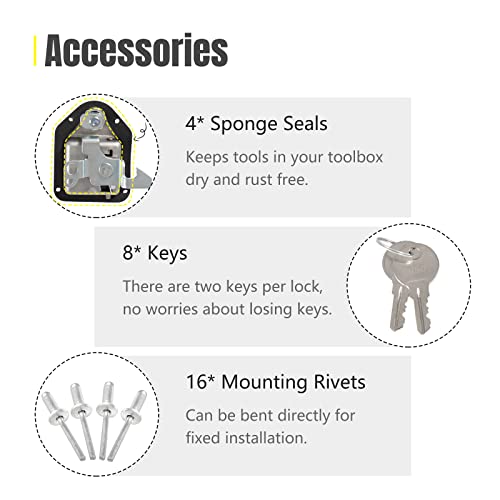 Yeshma 2Pcs Truck Tool Box Latch Toolbox Paddle Lock Replacement Handle Stainless Steel With Keys & Rivets For Truck Rv Trailer Utv Atv Toolbox #TOP4