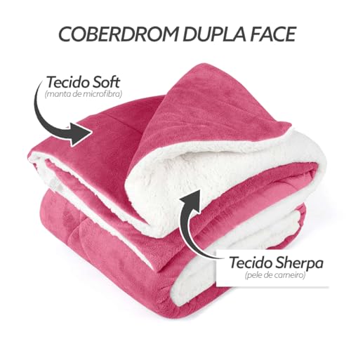 Coberdrom Edredom Sherpa solteiro Pele de Carneiro Pink