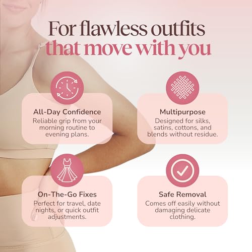 LUMORIA Fashion Tape doppelseitiges Klebeband Kleidung, transparentes Body Tape doppelseitg, geeignet für alle Stoffarten und empfindliche Haut, selbstklebend mit starkem Halt (60 Stück)