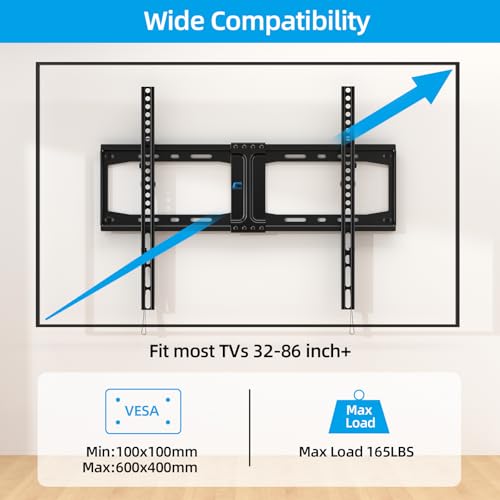 HOME VISION Heavy Duty Tilt TV Wall Mount Bracket for 32-86 Inch Flat/Curved TVs, 75KG/165LBS Capacity, Max VESA 600x400mm, Low Profile, Universal, Fits Most 40 43 50 55 65 70 75+ Inch Monitor, HV9601