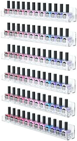 FEMELI Nail Polish Wall Rack 6 Shelves, 15 Inch Clear Acrylic Nail Polish Organizer for 66-90 Bottles, Multi-Purpose Acrylic Floating Shelves (15 Inch, Clear)