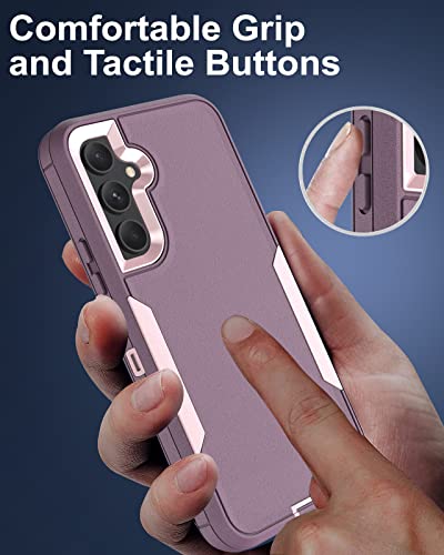 Dahkoiz for Samsung Galaxy S23-FE Case, and Glass Screen Protector, Dust-Proof Port Cover, Full Body Silicone Rubber Covered, Non-Slip Drop-Proof Phone Case for S23 FE 5G(2023), Pink/Purple