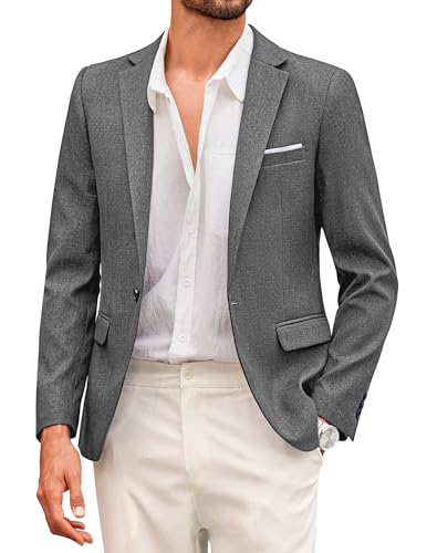 COOFANDY Herren Sakko Sportlich Modern Freizeit Blazer 1 Knopf Anzugjacken für Männer Regular Fit Casual Jackett Graue XXL