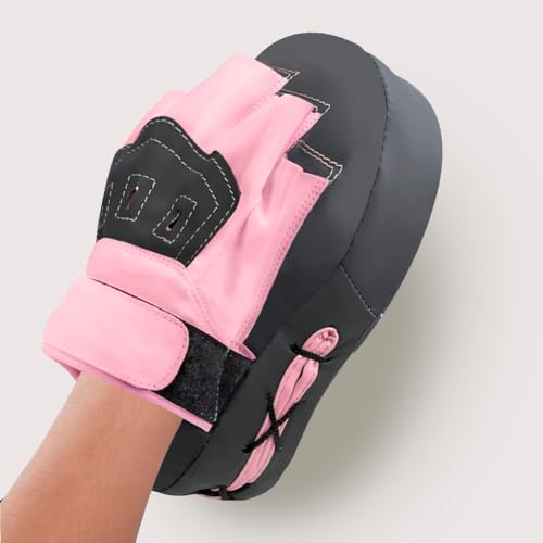 Image of Valleycomfy Boxing Curved Focus Punching Mitts- Leatherette Training Hand Pads,Ideal for Karate, Muay Thai Kick, Sparring, Dojo, Martial Arts(Gray & Pink)