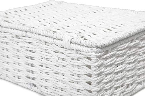 Arpan Paper Rope Storage Basket Box With Lid - White (Xlarge)