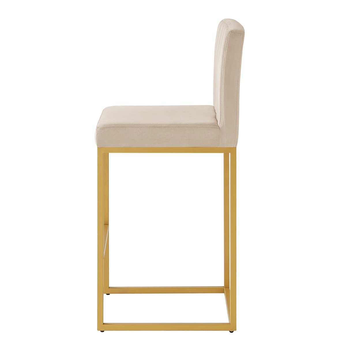 24KF Upholstered Modern Set of 2 Bar Chairs with Backrest,Soft Velvet Barstool Chair with Golden Metal Stand-Taupe-2pcs