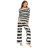Mnsruu Ensemble de pyjama 2 pièces à manches longues pour femme Motif ancre dorée, multicolore, L