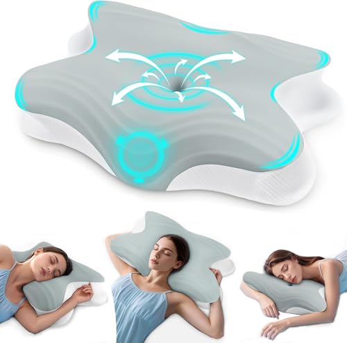 Rokehr Almohada Cervicales y Cuello, Almohada Cervical Viscoelastica, Almohadas Cervicales ErgonóMica, Almohada Ortopedica para Dormir de Lado, Boca y Espalda Abajo