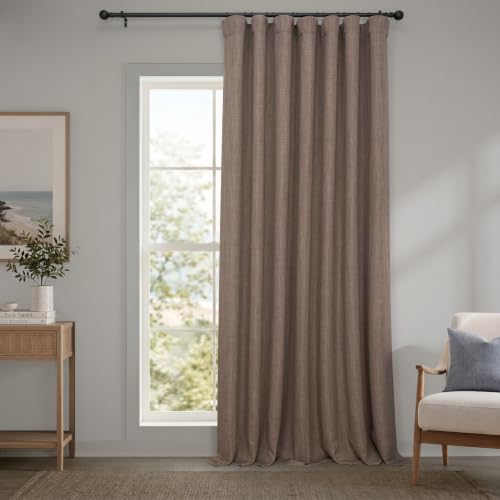 Image of HPD Half Price Drapes - Faux Linen Curtains for Living Room (1 Panel) - 100W X 108L - Extra Wide Textured Room Darkening Curtains for Bedroom 108 Inches Long - Drapes for Home Decor, Dutch Cocoa