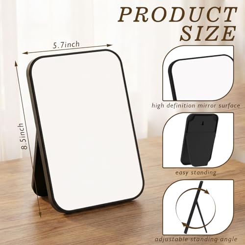 Cinnvoice 12 Pack Desktop Makeup Mirror Bulk 90° Adjustable Portable 8\" Vanity Table Mirror with Stand, Folding Travel for Makeup Party Spa Party, Women, Cosmetics Personal Beauty (Black)