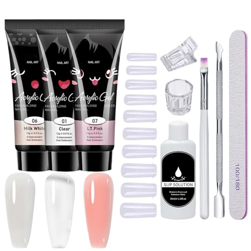 Ruwshuuk Kit de extensión de gel y uñas, kit de uñas de gel,Kit de esmalte de gel P3 Colors para manicura - Suministros para uñas para el hogar, juego completo de uñas, accesorios de extensión de uñas