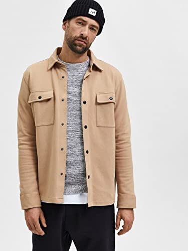 Selected Homme Overshirt Classic en algodón premium de color neutro 6