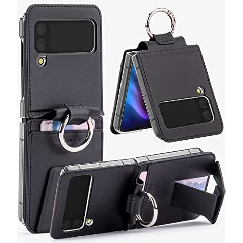 GOOSPERY EZ Mount Wallet Compatible with Galaxy Z Flip 4 Case, Card Holder Loopy Ring Adjustable Kickstand with Horizontal/Vertical [Compatible with Wireless Charging], Black Cover