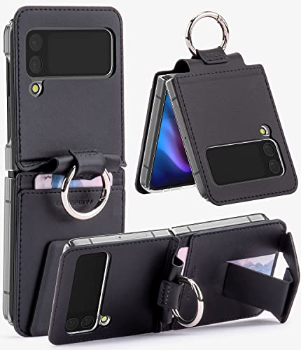 GOOSPERY EZ Mount Wallet Compatible with Galaxy Z Flip 4 Case, Card Holder Loopy Ring Adjustable Kickstand with Horizontal/Vertical [Compatible with Wireless Charging], Black
