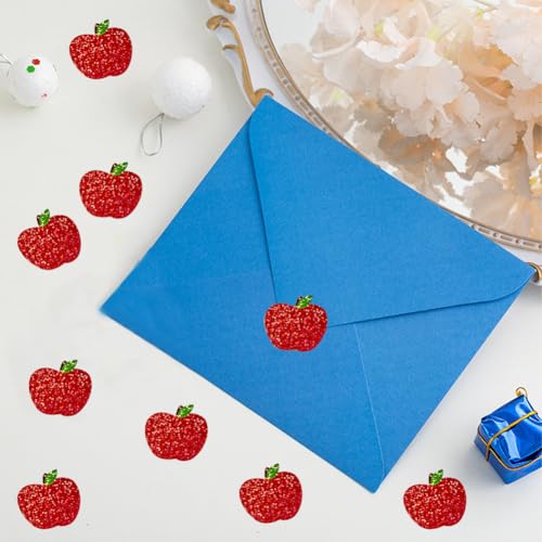 Image of 500Pcs Back to School Apples Stickers Roll Red Laser Sparkly Apples Label 1in Waterproof Decals Self-Adhesive Holographic Stickers for Envelope Scrapbook Decor First Day of School Party Supplies